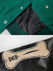 Vintage "Bone" PU Flocking Varsity Jacket Streetwear Brand Techwear Combat Tactical YUGEN THEORY