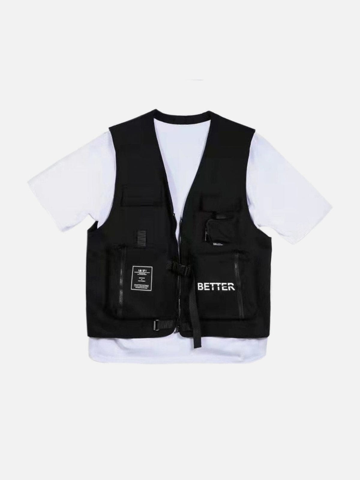 Vintage Multi Pockets Button Letter Vest Streetwear Brand Techwear Combat Tactical YUGEN THEORY