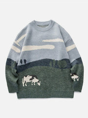 Vintage Prairie Cow Pattern Sweater Streetwear Brand Techwear Combat Tactical YUGEN THEORY