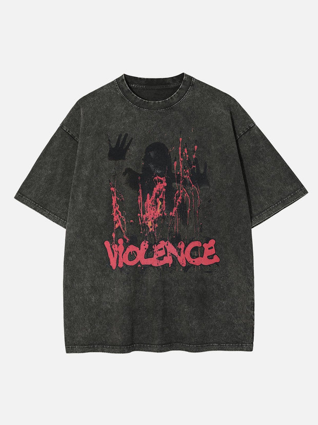 “VIOLENCE” Shadow Ghost Graphic Washed Tee Streetwear Brand Techwear Combat Tactical YUGEN THEORY