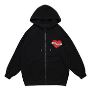 Waffle Embroidered Hearts Zipper Hoodie Streetwear Brand Techwear Combat Tactical YUGEN THEORY