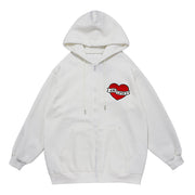 Waffle Embroidered Hearts Zipper Hoodie Streetwear Brand Techwear Combat Tactical YUGEN THEORY