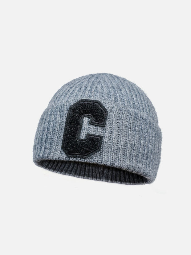 Warm Curled "C" Letter Knitted Hat Streetwear Brand Techwear Combat Tactical YUGEN THEORY