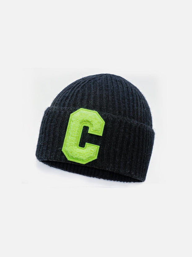 Warm Curled "C" Letter Knitted Hat Streetwear Brand Techwear Combat Tactical YUGEN THEORY