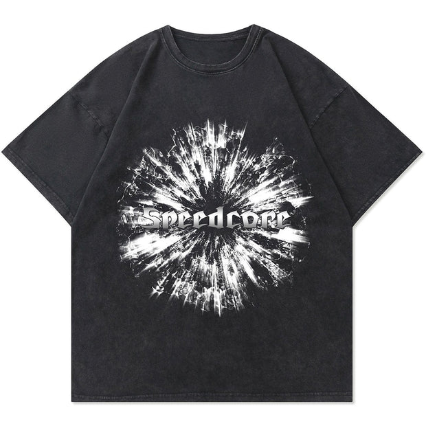Washed Explosion Lightning Graphic Tee Streetwear Brand Techwear Combat Tactical YUGEN THEORY