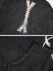 Washed Skeleton Pattern Zip Up Hoodie Streetwear Brand Techwear Combat Tactical YUGEN THEORY