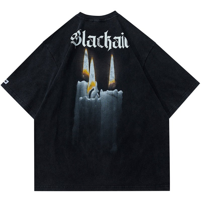 Washed T-shirt Blessing Candle Streetwear Brand Techwear Combat Tactical YUGEN THEORY