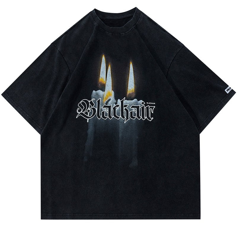 Washed T-shirt Blessing Candle Streetwear Brand Techwear Combat Tactical YUGEN THEORY