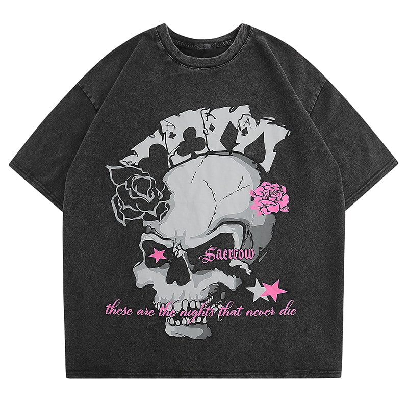 Washed T-shirt Rose Skull Streetwear Brand Techwear Combat Tactical YUGEN THEORY