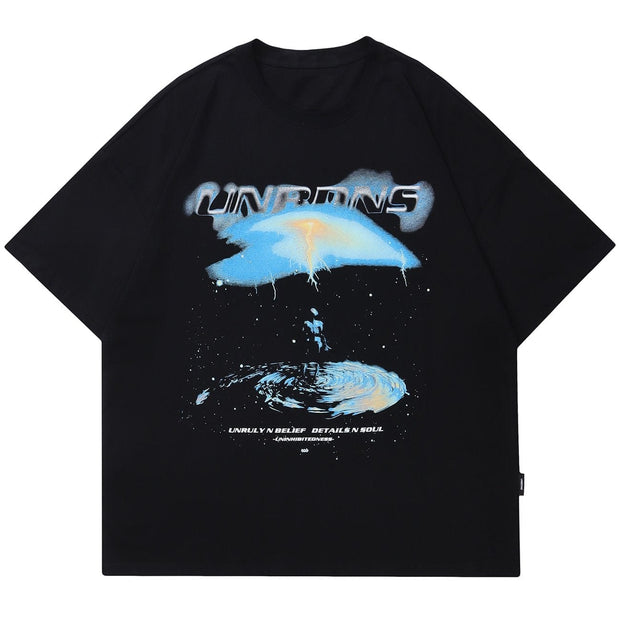 Water Droplets Graphic Washed Tee Streetwear Brand Techwear Combat Tactical YUGEN THEORY