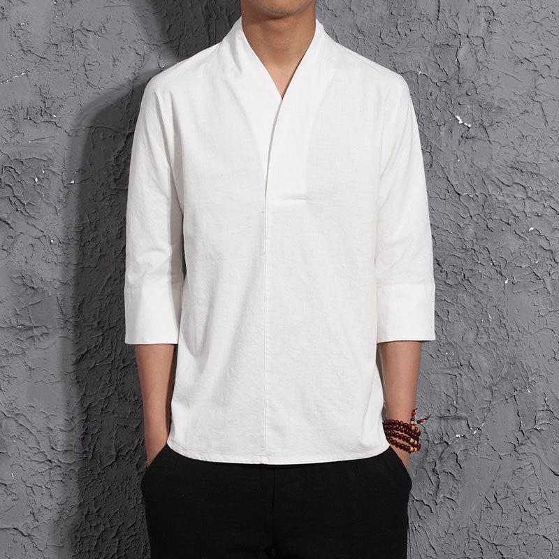 White V-Neck Causal Kimono Shirt (No Buttons) Streetwear Brand Techwear Combat Tactical YUGEN THEORY