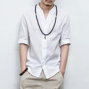 White V-Neck Causal Kimono Shirt (With Buttons) Streetwear Brand Techwear Combat Tactical YUGEN THEORY