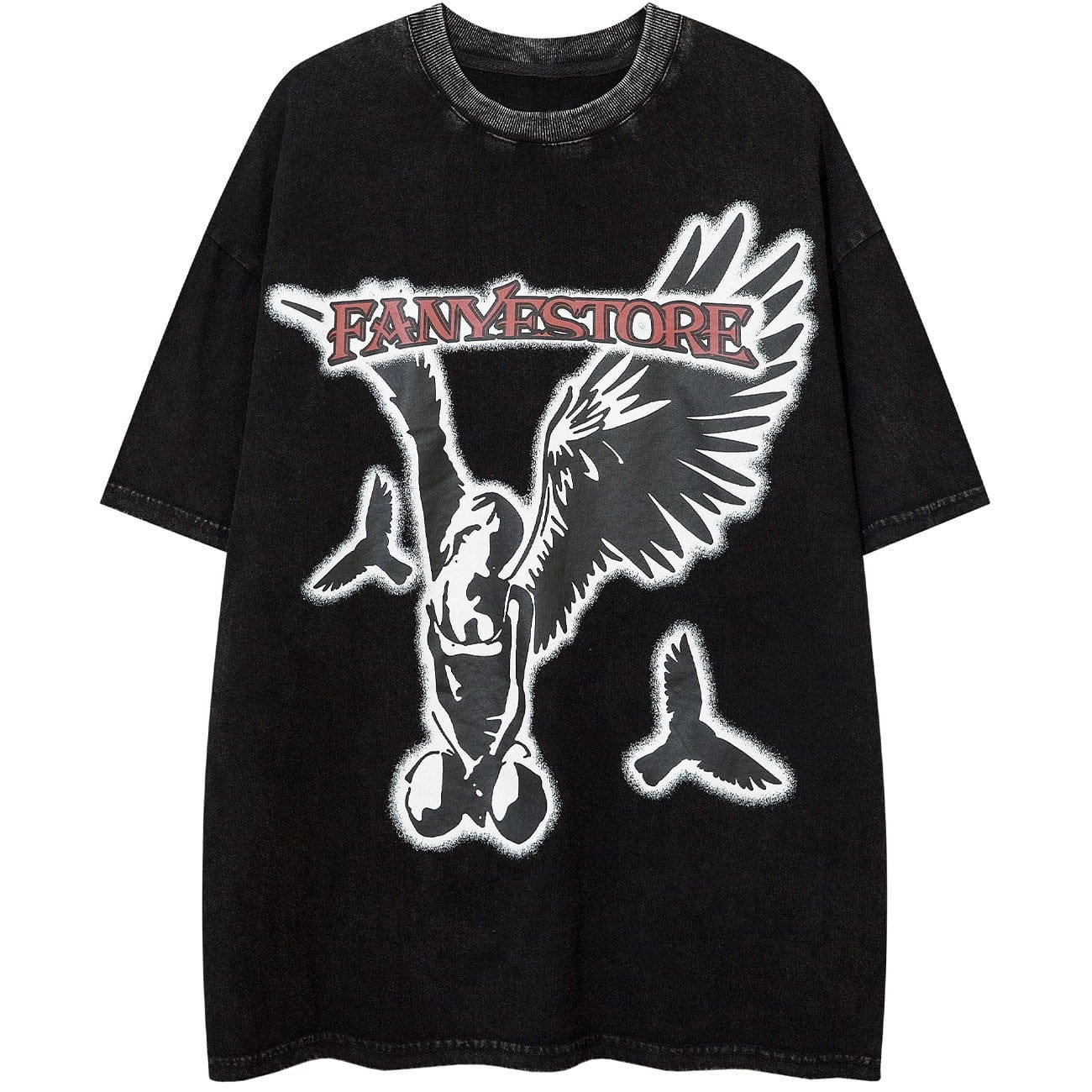 Wings Girl Washed Graphic Tee Streetwear Brand Techwear Combat Tactical YUGEN THEORY