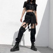 Womens High Waisted Black Cargo Pants Streetwear Brand Techwear Combat Tactical YUGEN THEORY