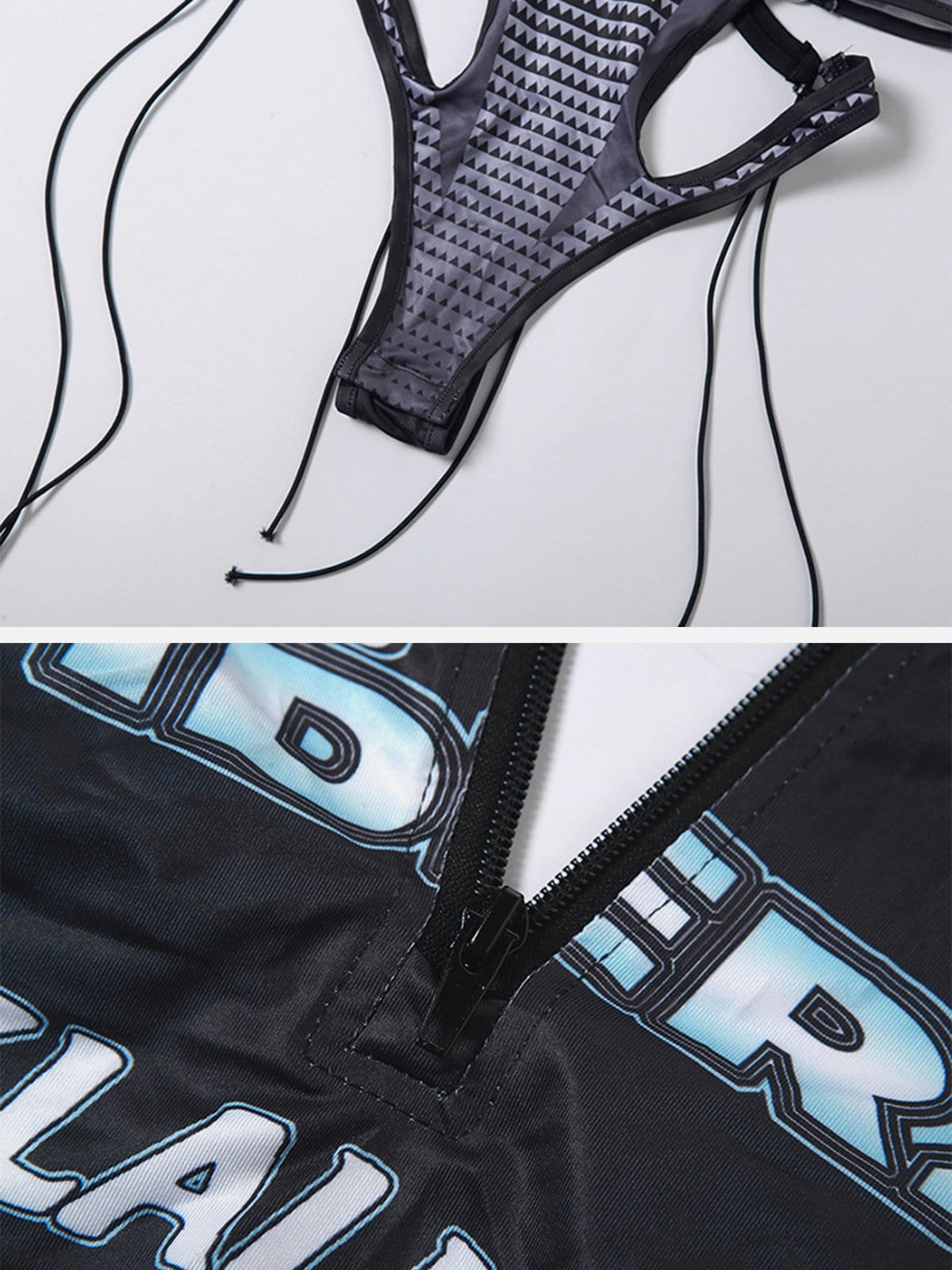 Zip Up Hollow Letter Print Bodysuit Streetwear Brand Techwear Combat Tactical YUGEN THEORY